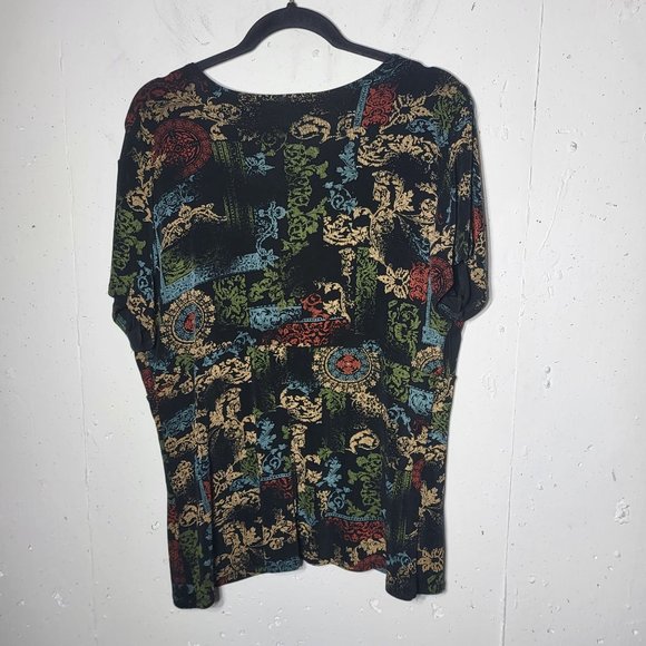 Coldwater Creek Womens Faux Mock Layer Printed Blouse Size Large Stretch Slinky - Picture 2 of 9